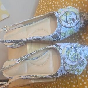 CL by Laundry Floral Slingback Flats - Blue and Green